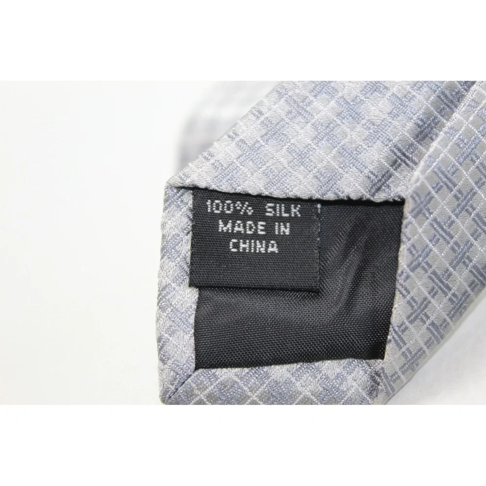 Stafford Mens Silk Necktie Silver Grey Grid Geometric Pattern PJSNF14S08 New